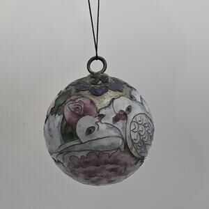 Vintage NYCO Two Turtle Doves Enamel Christmas Ornament Champleve